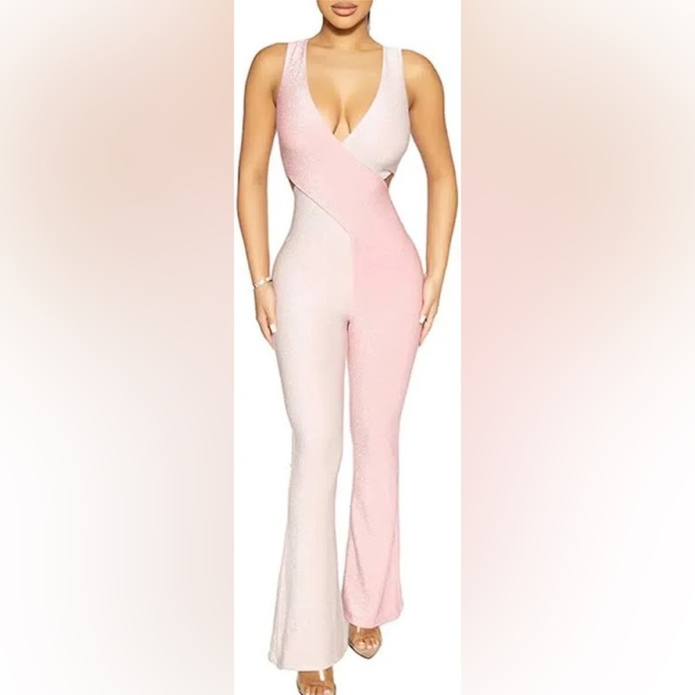 Naked Wardrobe Glow About It Pink Jumpsuit Size M